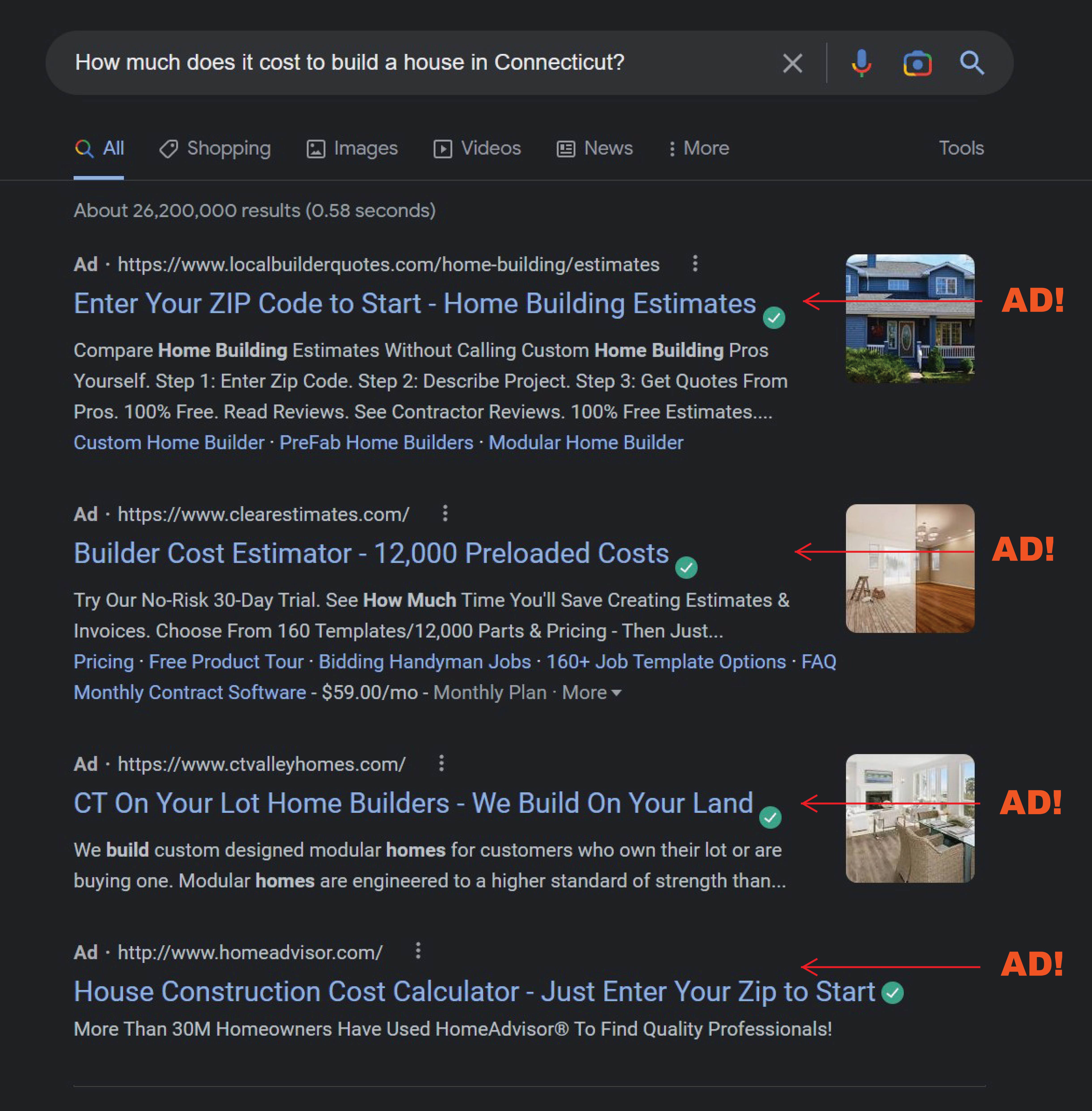 A google search showing a lot of ads.