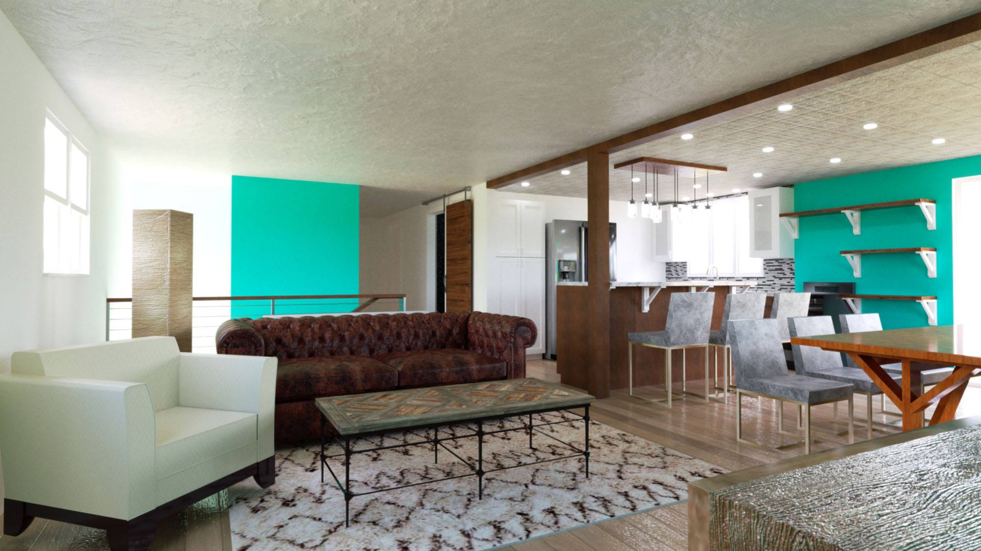 Interior rendering of a Living Room in Bolton, Connecticut.