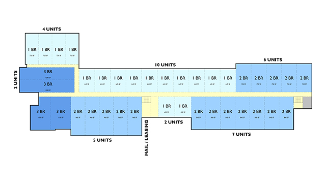 Floor Plan of the unit distribution plan of Cedar Grove Residences in New London, Connecticut