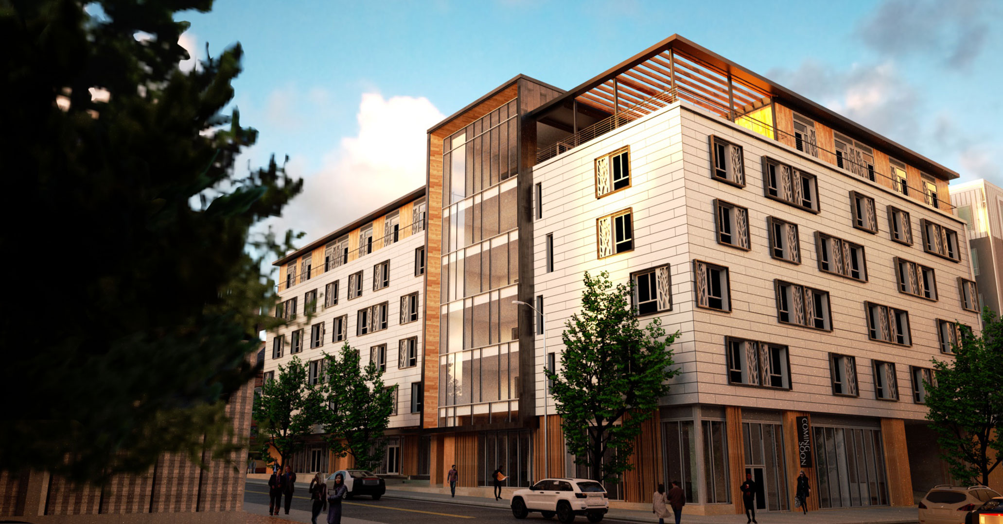 Exterior of a MicroApartment complex in New Haven, Connecticut