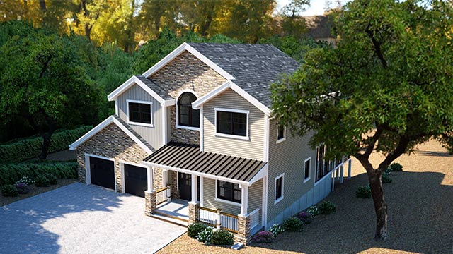 Exterior rendering of a Craftsman style house in Simsbury, Connecticut