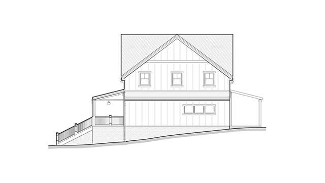 East elevation of a modern farmhouse in Waterford, Connecticut