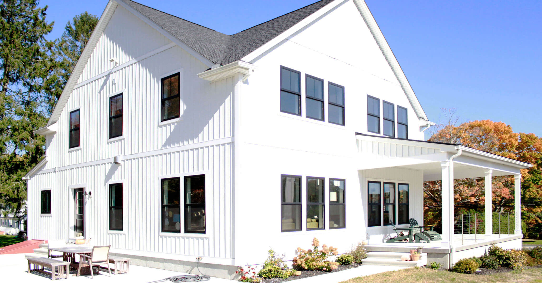 Exterior of a modern farmhouse in Waterford, Connecticut